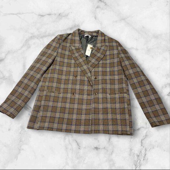 Urban Outfitters Brown Plaid Blazer Womens Size X-Large MSRP: $129 - Picture 1 of 16